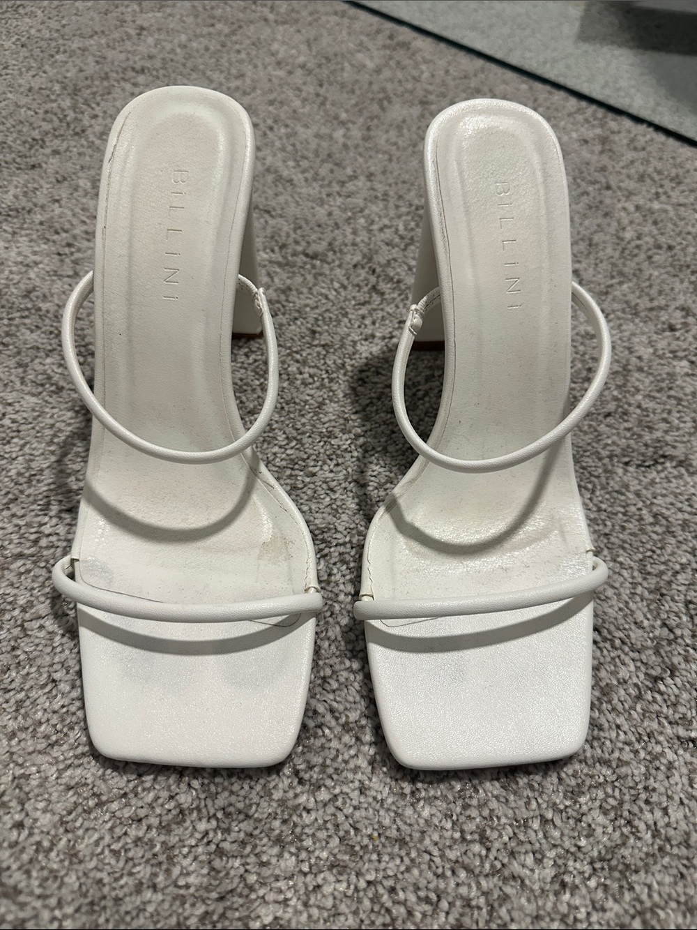 Billini White Minimalist Double-Strap Square-Toe Heels